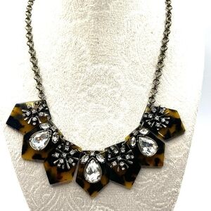 LOFT Faux Tortoise jeweled necklace with Rhinestones Antiqued Gold Tone Vintage
